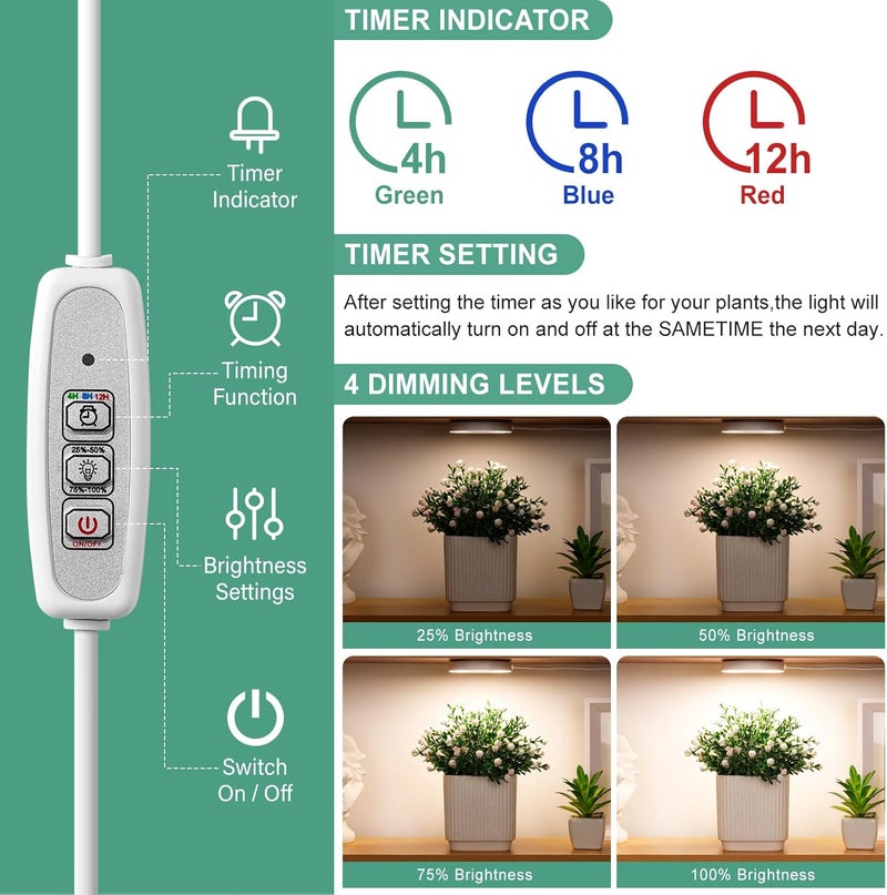 LORDEM Store Grow Light for Indoor Plants, 48 LEDs Ceiling Full Spectrum Plant Light, 5V Corded Growing Lamp with 4/8/12H Auto Switch, 4 Dimmable Brightness Levels, Ideal for Small Plants - Image 2